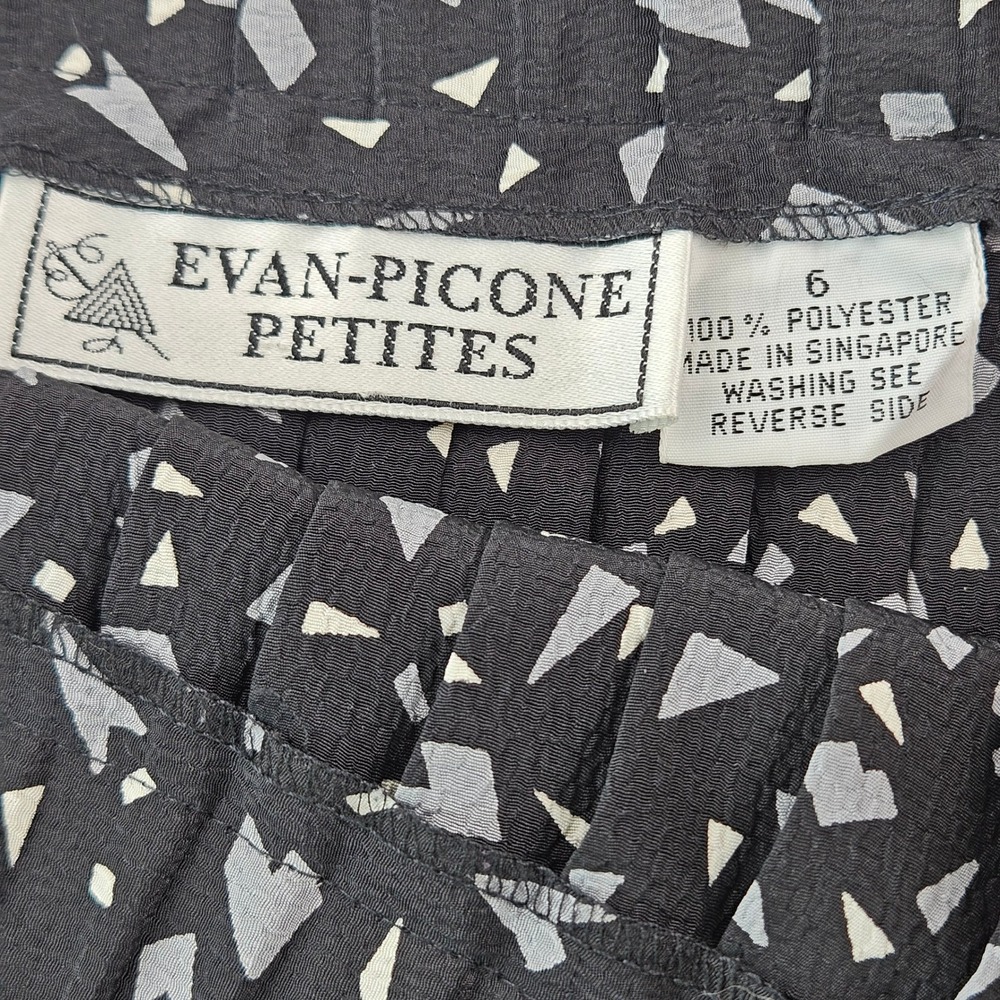 Evan-Picone Petites Vintage Pleated Geometric Confetti Midi Skirt Black Grey 6
